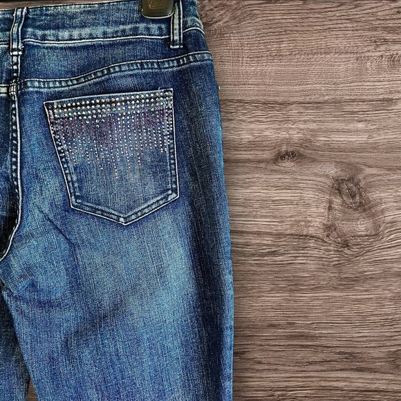 CHICO’S PLATINUM 0.5 = Sz 6 Rhinestoned Embellished Jeans - Picture 7 of 8